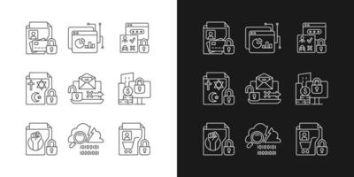 iconos lineales de información personal establecidos para el modo oscuro y claro vector