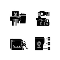 Data sensitivity black glyph icons set on white space vector