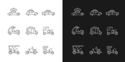 Taxicab types linear icons set for dark and light mode vector