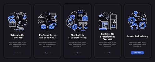 volver al trabajo derechos de los empleados dark onboarding mobileapp page screen vector