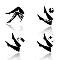 Leg waxing drop shadow black glyph icons set vector