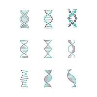 DNA spirals violet and turquoise color icons set vector