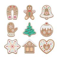 Collection of Cute Gingerbread Cookies with Color Frosting vector