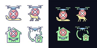 Drone instruction light and dark theme RGB color manual label icons set vector