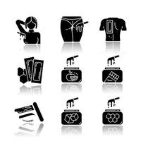 Waxing drop shadow black glyph icons set vector