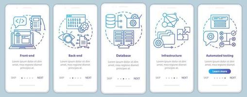 desarrollo de front-end, back-end, incorporación de plantilla de vector de pantalla de página de aplicación móvil