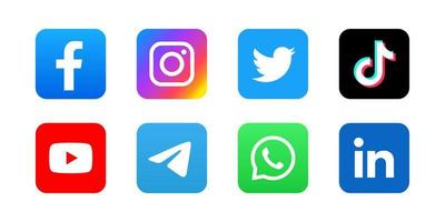 Set of square social media icon in color background vector