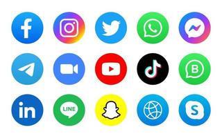 conjunto de icono de redes sociales en fondo redondo vector