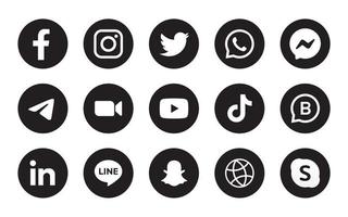 Set of round social media icon in black background vector