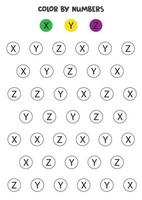 letras de colores del alfabeto de acuerdo con el ejemplo. juego de matemáticas para niños. vector
