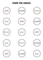 Color the circles. Educational worksheet for learning colors. vector