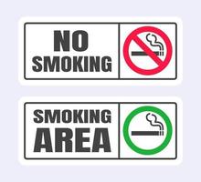 No smoking and smoking area sign set. Forbidden sign icon isolated on white background vector illustration.