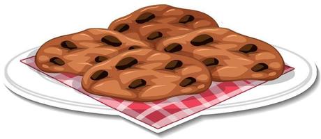 Galletas con chispas de chocolate en la placa adhesiva sobre fondo blanco. vector