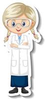 Scientist girl cartoon character sticker vector