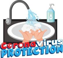 Banner de protección contra coronavirus con lavado de manos en el fregadero. vector