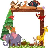 Empty wooden frame with various wild animals vector