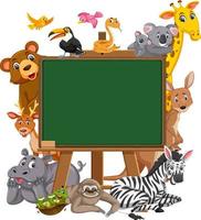 Empty blackboard with various wild animals vector