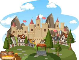 Medieval village with castle background vector