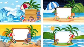 conjunto de diferentes escenas de playa tropical con banner en blanco vector