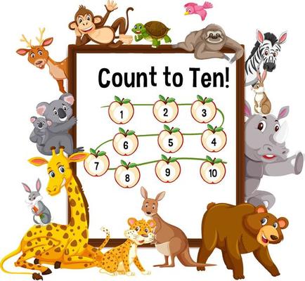 Count to ten board with wild animals