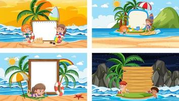 Set of different tropical beach scenes with blank banner vector