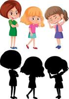 A young woman bullying two little girls cartoon character with silhouette vector