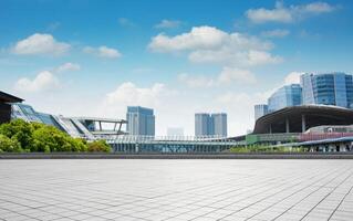 modern business building with glass wall from empty floor photo