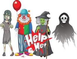 Help Me text design with Halloween ghost characters vector