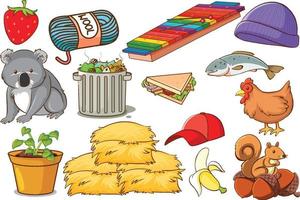 Set of various animals and objects vector