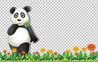 Oso panda de pie sobre la hierba verde sobre fondo de cuadrícula vector