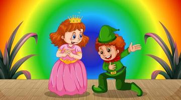 Princess and kid cartoon character on rainbow gradient background vector