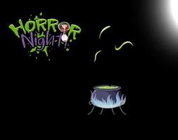 Horror Night word logo with potion pot vector