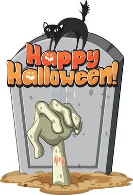 Happy Halloween with zombie hand coming out of the ground