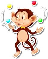 Monkey juggling balls cartoon character sticker vector