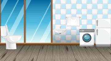 Scene with washing machine and refrigerator in the toilet vector