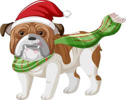 bulldog con personaje de dibujos animados de sombrero de navidad vector