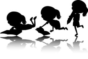 Set of kids silhouettes with reflections on white background vector