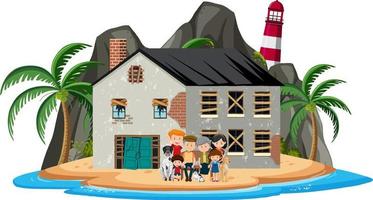 Happy family in front of the beach house vector