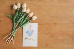 I love mom greeting card and flowers photo