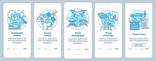 Archeology methods onboarding mobile app page screen vector template