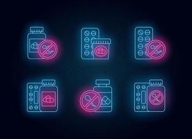 Birth control neon light icons set vector