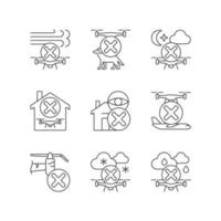 Drone restrictions linear manual label icons set vector