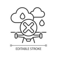 Dont fly when heavy rain linear manual label icon vector