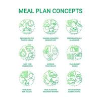 Conjunto de iconos de concepto degradado verde relacionado con plan de comidas vector