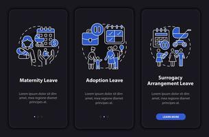 Maternity leave types dark onboarding mobileapp page screen vector