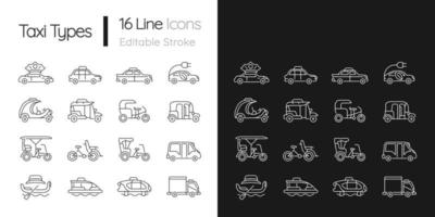 Taxi types linear icons set for dark and light mode vector