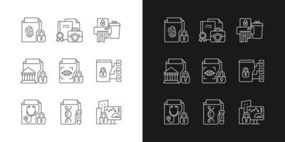 Confidential information types linear icons set for dark and light mode vector