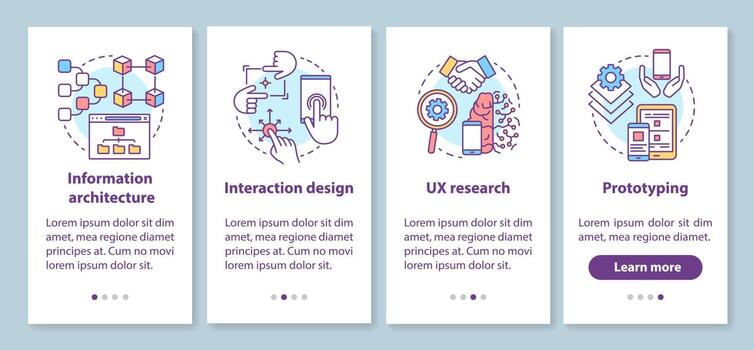 Software development onboarding mobile app page screen with linear concepts vector
