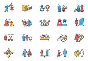 Gender equality color icons set vector