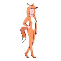 Woman dressed in fox costume flat vector illustration